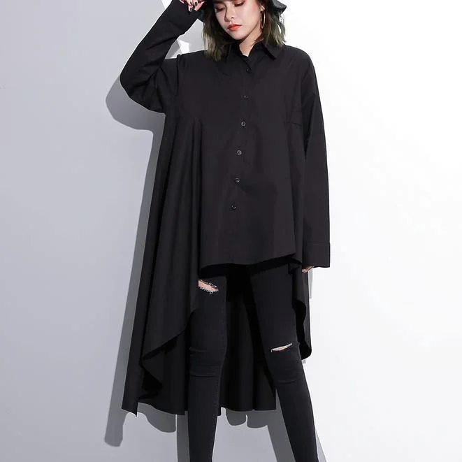 2024 black cotton tops plus size clothing cotton clothing blouses fine low high design lapel collar cotton tops Office Formal Blouse 2024 black cotton tops plus size clothing cotton clothing blouses fine low high design lapel collar cotton tops Office Formal Blouse