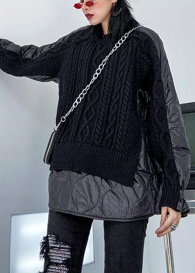 Aesthetic black knit blouse o neck patch work fashion spring knit sweat tops Satin Long Blouse Aesthetic black knit blouse o neck patch work fashion spring knit sweat tops Satin Long Blouse