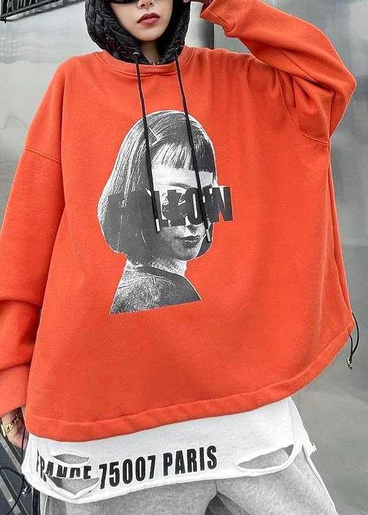 Beautiful orange Figure printing clothes For Women Tutorials hooded blouse Asymmetric Hem Blouse Beautiful orange Figure printing clothes For Women Tutorials hooded blouse Asymmetric Hem Blouse