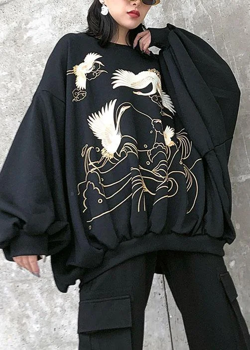 Bohemian black print cotton tunic pattern o neck lantern sleeve oversized blouses Loose Oversized Blouse Bohemian black print cotton tunic pattern o neck lantern sleeve oversized blouses Loose Oversized Blouse