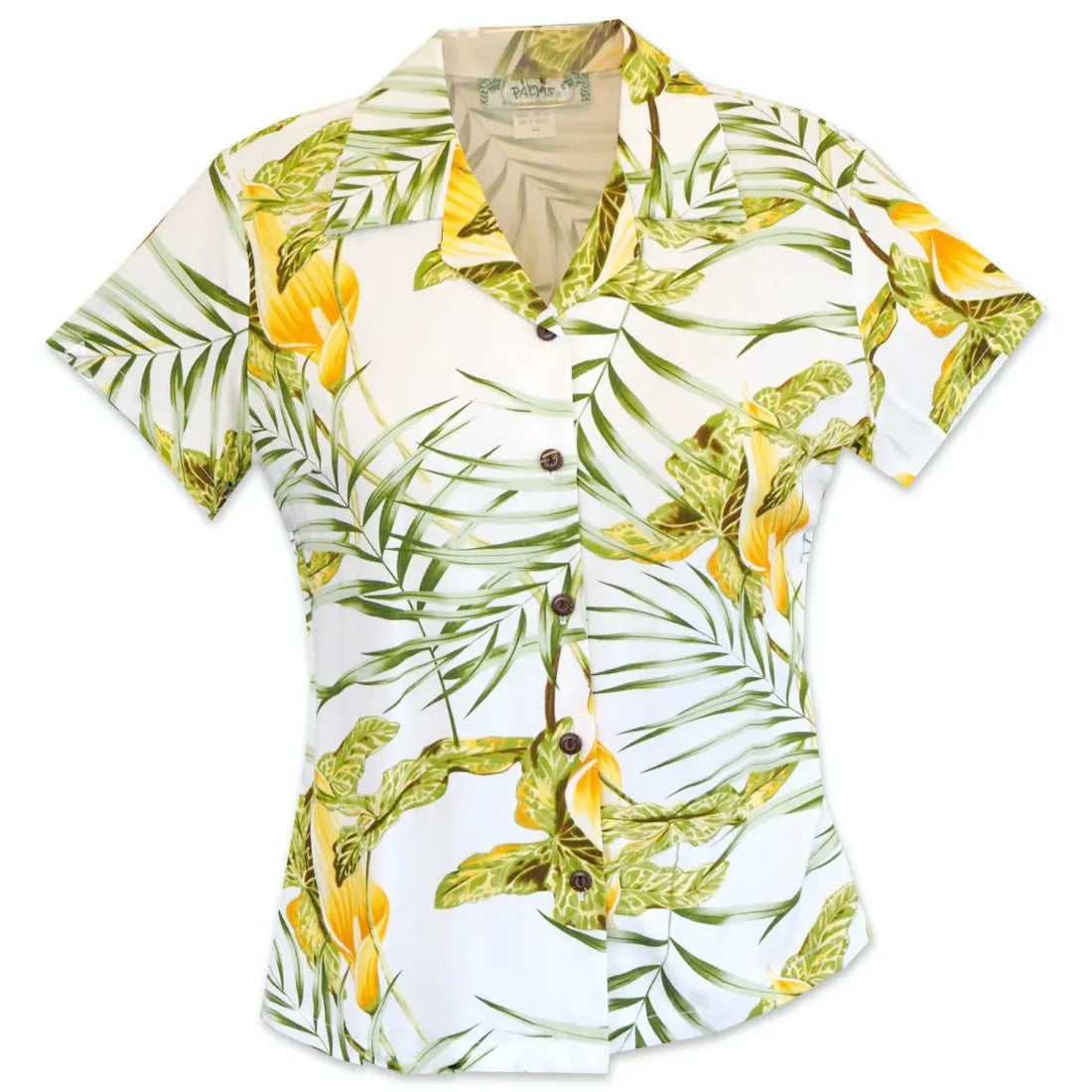 Calla Lily White Lady's Hawaiian Rayon Blouse Floral Chiffon Blouse
