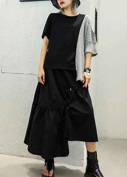 Chic gray patchwork cotton clothes For Women asymmetric hem oversized summer blouses Everyday Stylish Blouse Chic gray patchwork cotton clothes For Women asymmetric hem oversized summer blouses Everyday Stylish Blouse
