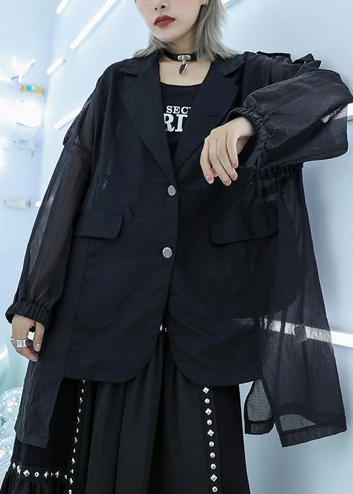Classy black cotton tunic top tulle patchwork daily fall blouse Casual Relaxed Fit Blouse Classy black cotton tunic top tulle patchwork daily fall blouse Casual Relaxed Fit Blouse