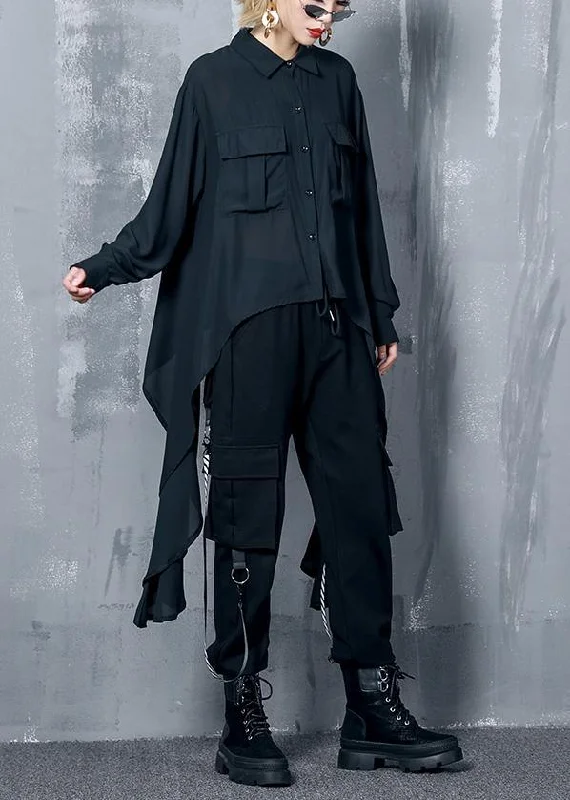 French black chiffon clothes asymmetric Plus Size Clothing lapel blouse Elegant Office Blouse French black chiffon clothes asymmetric Plus Size Clothing lapel blouse Elegant Office Blouse