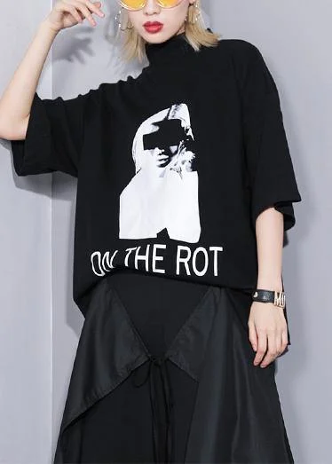 Italian half sleeve cotton tunic top Wardrobes black print blouses stand collar Modern Work Blouse Italian half sleeve cotton tunic top Wardrobes black print blouses stand collar Modern Work Blouse