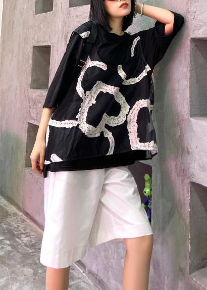 Loose large size black short sleeve + mesh vest two-piece blouse women Sleeveless Chiffon Blouse Loose large size black short sleeve + mesh vest two-piece blouse women Sleeveless Chiffon Blouse