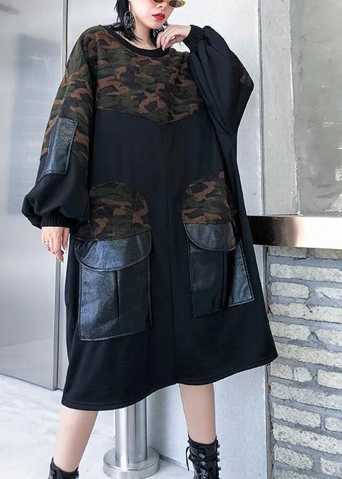 Modern black patchwork camouflage cotton Blouse pockets oversized blouses Frilled Cuff Blouse Modern black patchwork camouflage cotton Blouse pockets oversized blouses Frilled Cuff Blouse