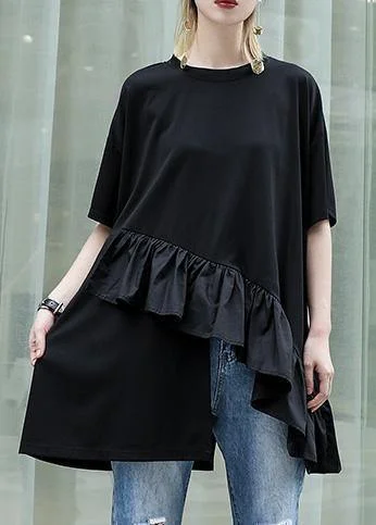 Organic black cotton Blouse rrffles hem oversized summer tops Sweetheart Neck Blouse Organic black cotton Blouse rrffles hem oversized summer tops Sweetheart Neck Blouse