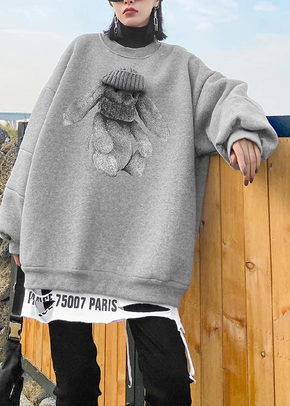 Organic o neck spring Blouse gray Cartoon animation loose tops Oversized Silk Blouse Organic o neck spring Blouse gray Cartoon animation loose tops Oversized Silk Blouse