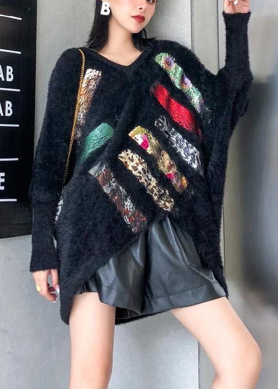Oversized prints black knitted blouse oversize v neck knitted clothes Gathered Detail Blouse Oversized prints black knitted blouse oversize v neck knitted clothes Gathered Detail Blouse