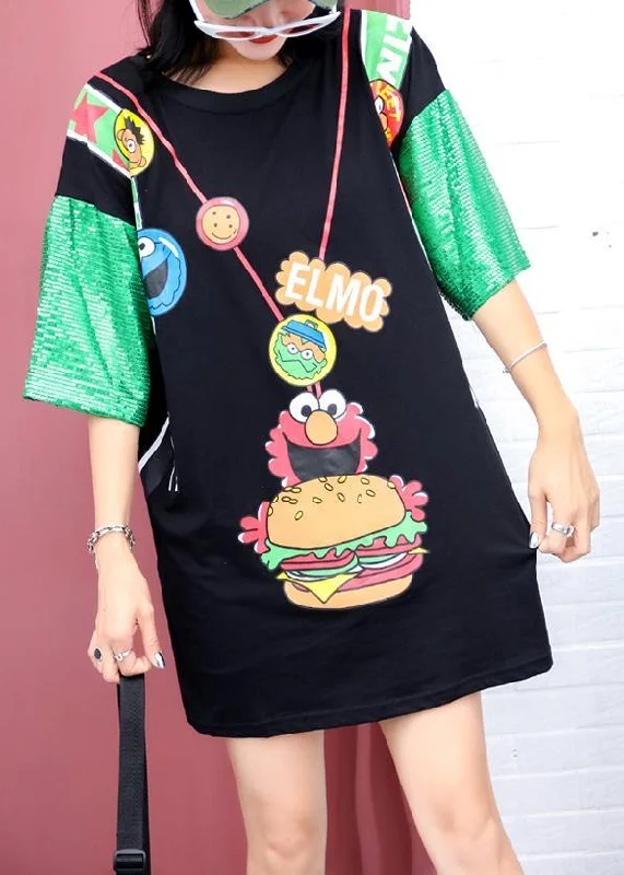 Unique prints cotton Blouse Sewing black o neck blouses summer Double Button Blouse