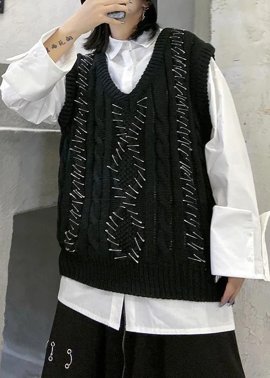 Vintage black knit blouse sleeveless plus size v neck knit sweat tops Sleeveless Summer Blouse Vintage black knit blouse sleeveless plus size v neck knit sweat tops Sleeveless Summer Blouse