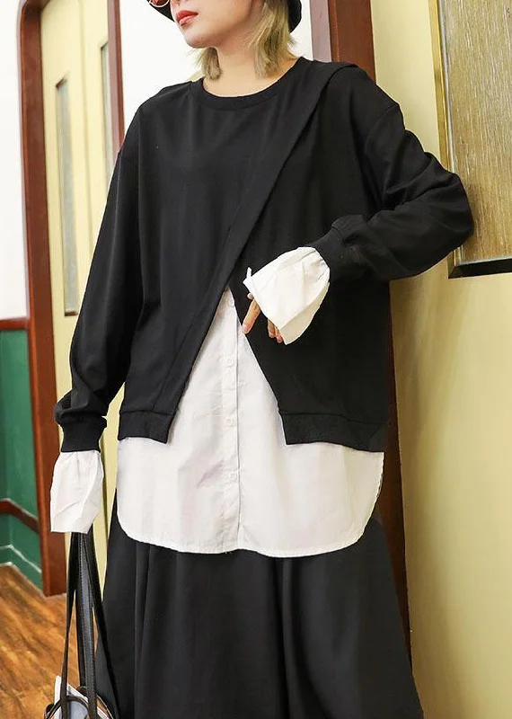 Women false two pieces cotton top silhouette Work Outfits black blouses fall Smart Casual Blouse Women false two pieces cotton top silhouette Work Outfits black blouses fall Smart Casual Blouse