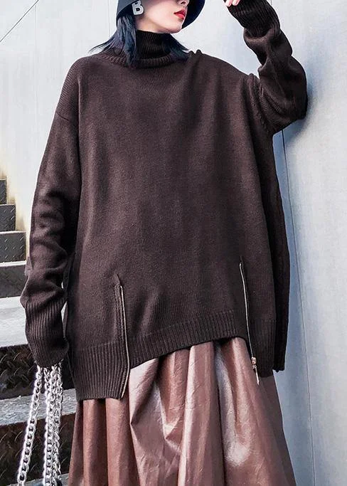 Women high neck chocolate knitted blouse plus size asymmetric hem box top Flowy Bohemian Blouse Women high neck chocolate knitted blouse plus size asymmetric hem box top Flowy Bohemian Blouse