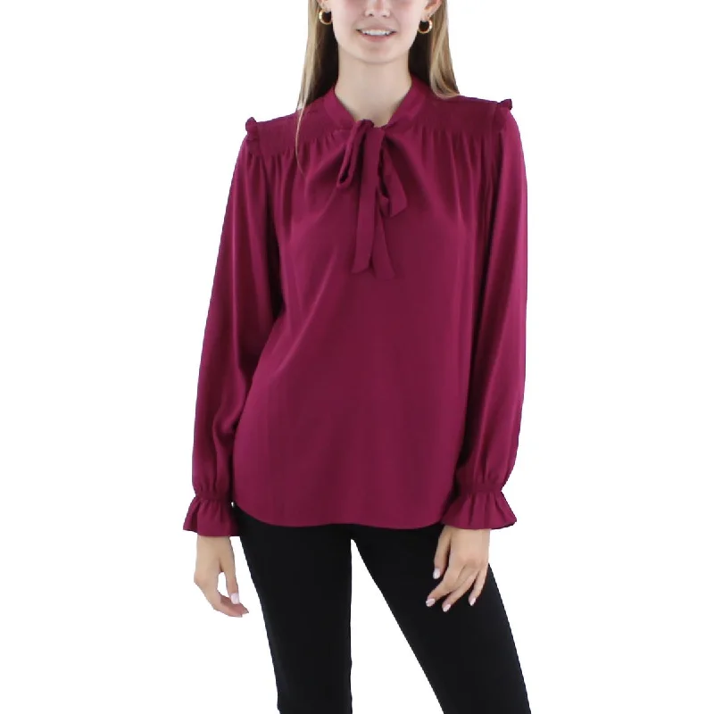 Calvin Klein Womens Smocked  Blouse Puff Sleeve Blouse