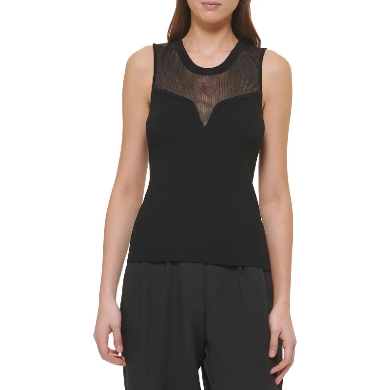 DKNY Womens Ribbed Knit Blouse Elegant Semi-Sheer Blouse