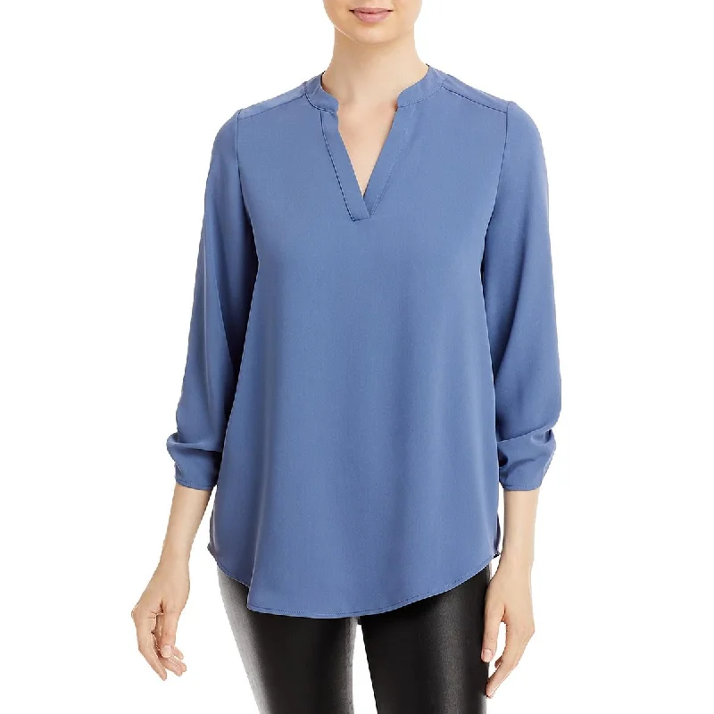Tahari Womens Collared V-Neck Blouse Stretchy Fitted Blouse