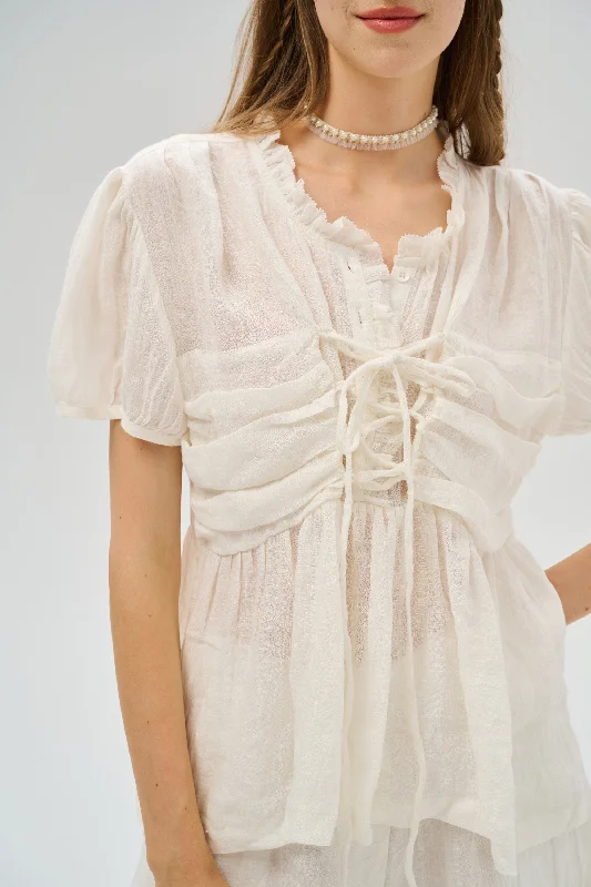 Artwork 12 | Unique Lace-up Linen Blouse Casual Relaxed Blouse
