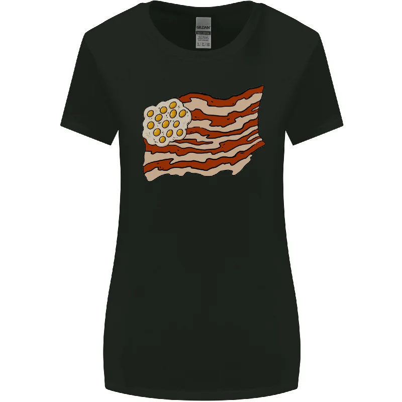 Bacon Egg Stars and Stripes Flag Funny USA Womens Wider Cut T-Shirt Striped Floral Plaid Bacon Egg Stars and Stripes Flag Funny USA Womens Wider Cut T-Shirt Striped Floral Plaid