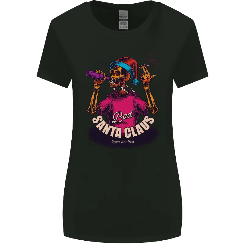 Bad Santa Claus Funny Skull Beer Alcohol Womens Wider Cut T-Shirt Thin T-Shirt Open Front Quick Dry Bad Santa Claus Funny Skull Beer Alcohol Womens Wider Cut T-Shirt Thin T-Shirt Open Front Quick Dry
