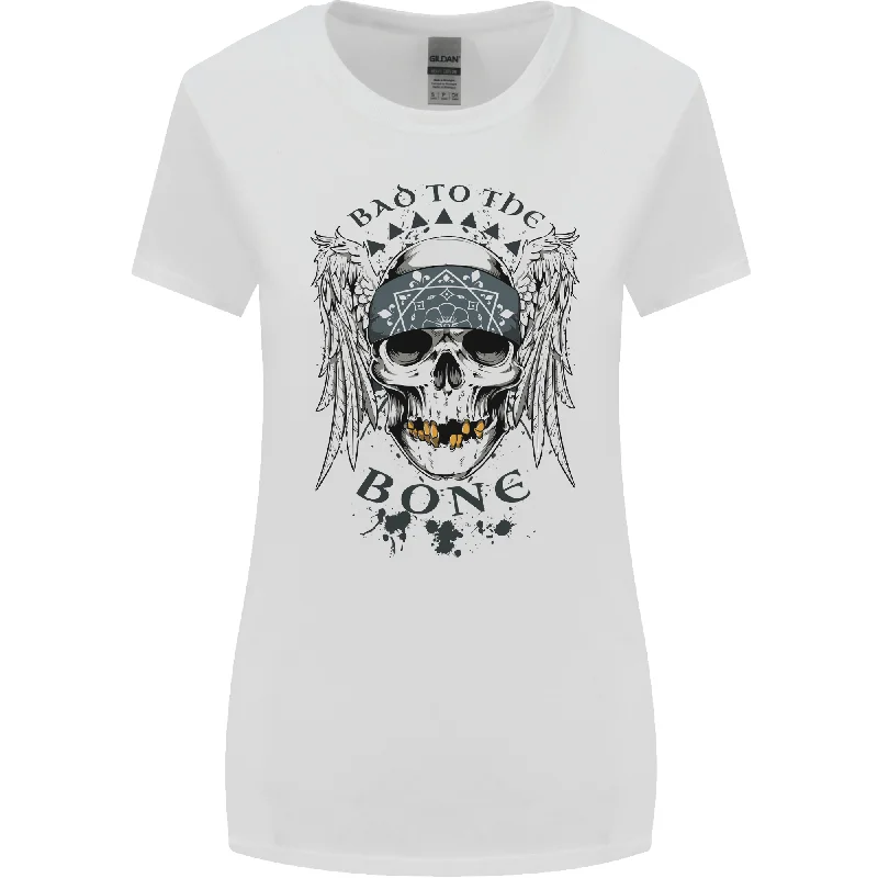 Bad to the Bone Biker Skull Angel Motorbike Womens Wider Cut T-Shirt Modern Contemporary Chic Bad to the Bone Biker Skull Angel Motorbike Womens Wider Cut T-Shirt Modern Contemporary Chic