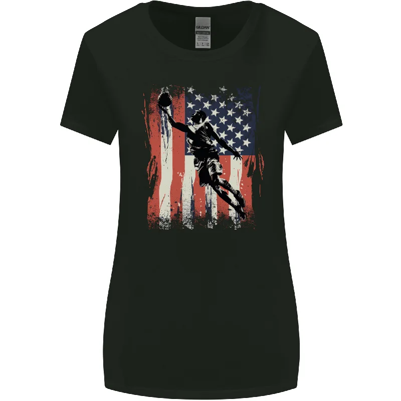 Basketball Player Flag USA America Womens Wider Cut T-Shirt Plaid T-Shirt Polka Dot Checkered Basketball Player Flag USA America Womens Wider Cut T-Shirt Plaid T-Shirt Polka Dot Checkered