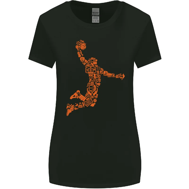 Basketball Word Art Womens Wider Cut T-Shirt Welt Pockets Slit Pockets Flap Pockets