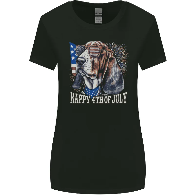 Bassett Hound 4th of July Independence Day Womens Wider Cut T-Shirt Notch Collar Peter Pan Collar Cowl Neck Bassett Hound 4th of July Independence Day Womens Wider Cut T-Shirt Notch Collar Peter Pan Collar Cowl Neck