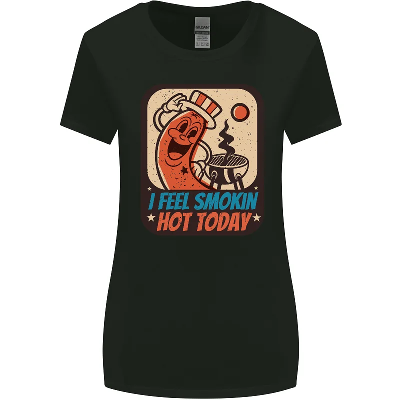 BBQ Smokin Hot Today Funny Grill Womens Wider Cut T-Shirt Embroidered Appliqued Beaded BBQ Smokin Hot Today Funny Grill Womens Wider Cut T-Shirt Embroidered Appliqued Beaded