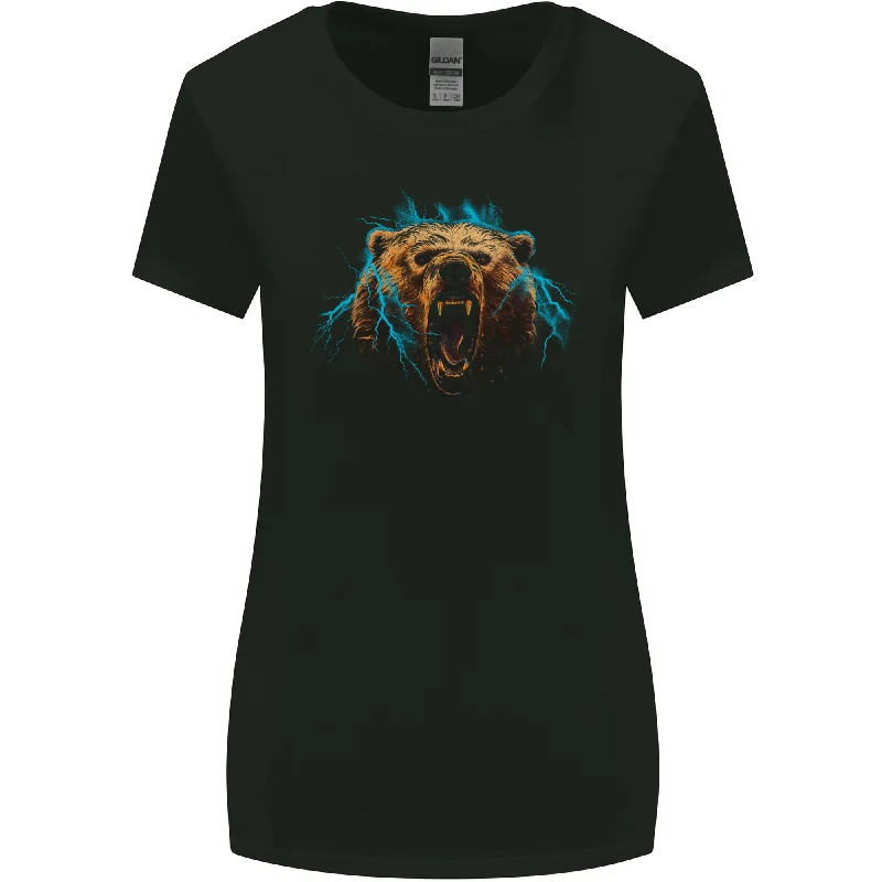 Bear Lightening Bolt Womens Wider Cut T-Shirt Asymmetrical Pockets Print