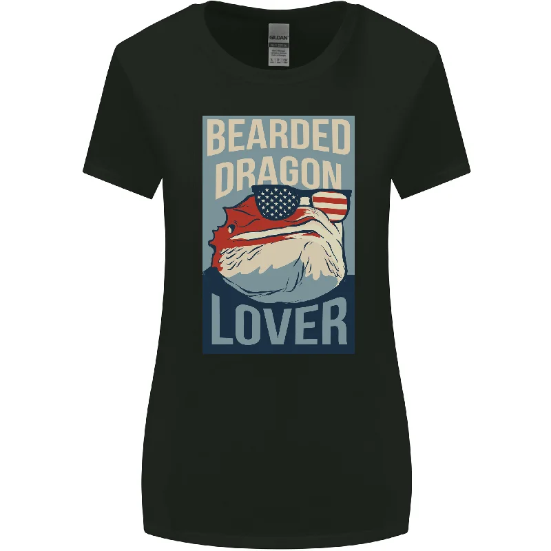 Bearded Dragon Lover USA America Womens Wider Cut T-Shirt Spandex Blend Rayon Blend Denim Blend