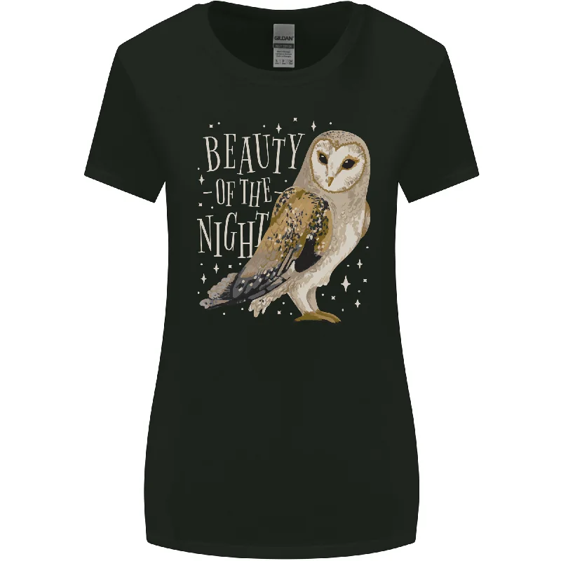 Beauty of the Night Owl Birds of Prey Womens Wider Cut T-Shirt Silk Blend Satin Velvet Beauty of the Night Owl Birds of Prey Womens Wider Cut T-Shirt Silk Blend Satin Velvet