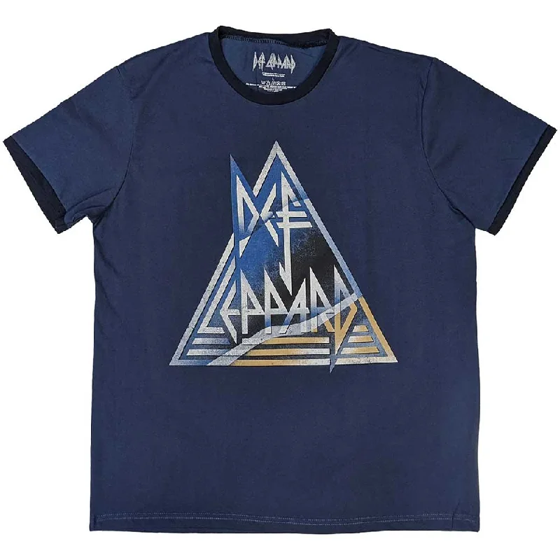 Def Leppard | Official Band Ringer T-Shirt | Triangle Logo Polka Dot Checkered Tartan