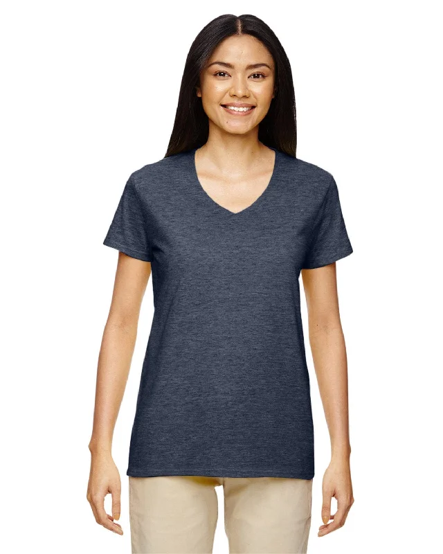 Gildan Ladies Heavy Cotton 5.3 oz. V-Neck T-Shirt | Heather Navy Graphic T-Shirt Round Neck Polyester Gildan Ladies Heavy Cotton 5.3 oz. V-Neck T-Shirt | Heather Navy Graphic T-Shirt Round Neck Polyester