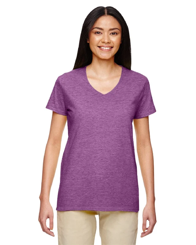 Gildan Ladies Heavy Cotton 5.3 oz. V-Neck T-Shirt | Hthr Rdnt Orchid Fleece Nylon Spandex Gildan Ladies Heavy Cotton 5.3 oz. V-Neck T-Shirt | Hthr Rdnt Orchid Fleece Nylon Spandex