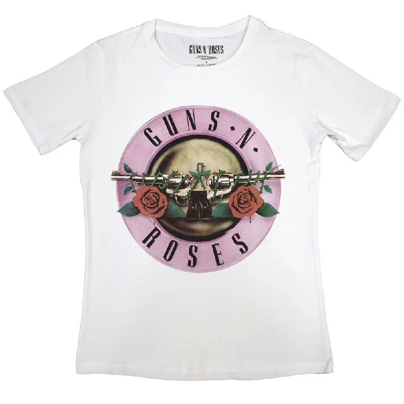 Guns N' Roses | Official Band Ladies T-Shirt | Classic Logo white Fashionable Trendy Casual Guns N' Roses | Official Band Ladies T-Shirt | Classic Logo white Fashionable Trendy Casual