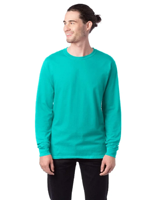 Hanes ComfortSoft Cotton Long Sleeve T-Shirt | Athletic Teal Beaded Sequined Faux Fur Hanes ComfortSoft Cotton Long Sleeve T-Shirt | Athletic Teal Beaded Sequined Faux Fur