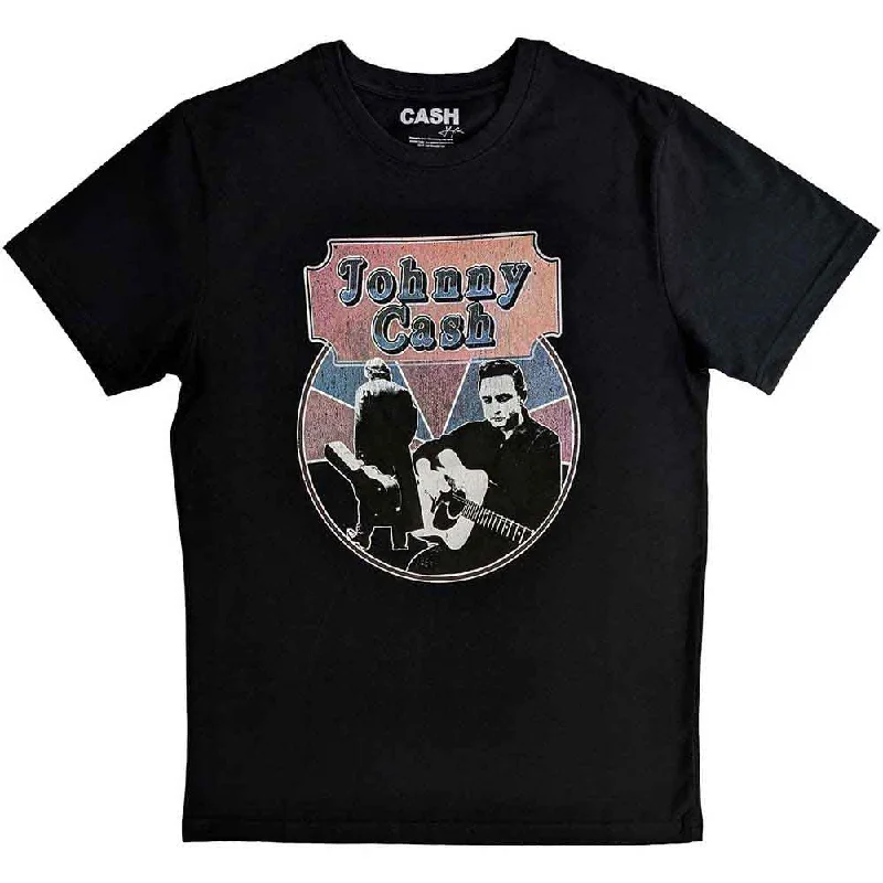 Johnny Cash | Official Band T-Shirt | Walking Guitar & Front On Mesh Fabric Canvas Fabric Denim Fabric Johnny Cash | Official Band T-Shirt | Walking Guitar & Front On Mesh Fabric Canvas Fabric Denim Fabric