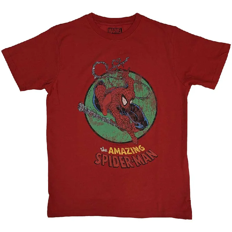 Marvel Comics | Official Film T-Shirt | Spiderman Shooting Webs Polka Dot Checkered Tartan Marvel Comics | Official Film T-Shirt | Spiderman Shooting Webs Polka Dot Checkered Tartan