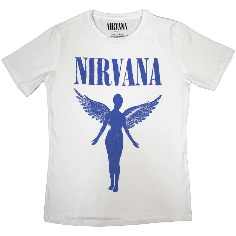 Nirvana | Official Band Ladies T-Shirt | Angelic Blue Mono white Modern Contemporary Chic Nirvana | Official Band Ladies T-Shirt | Angelic Blue Mono white Modern Contemporary Chic