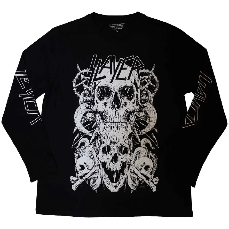 Slayer| Official Band Long Sleeve T-Shirt | White Skulls (Sleeve Print) Print Jacquard Patchwork Slayer| Official Band Long Sleeve T-Shirt | White Skulls (Sleeve Print) Print Jacquard Patchwork