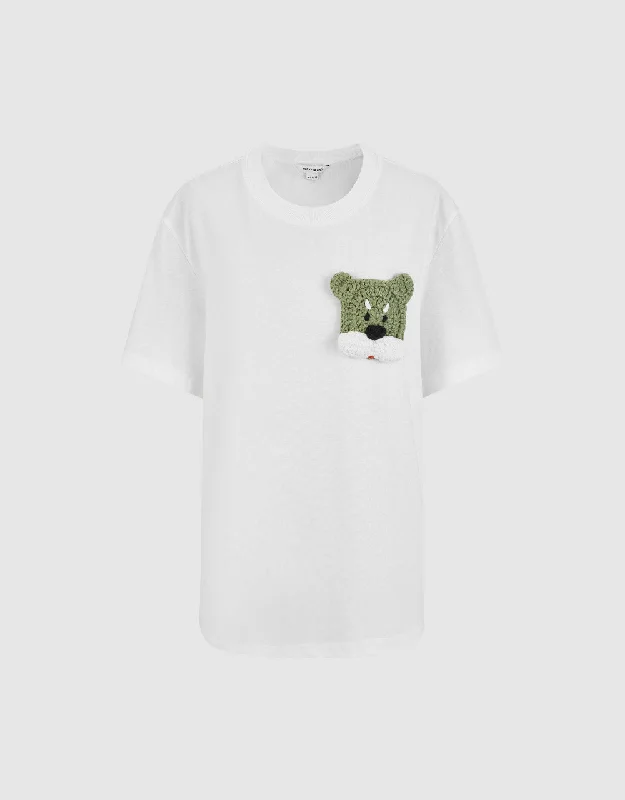 Standard Sleeve Crew Neck Straight T-Shirt Front Pockets Side Pockets Patch Pockets