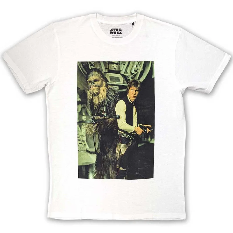 Star Wars | Official  Film T-Shirt | Chewbacca & Han Stare Satin Fabric Silk Fabric Chiffon Fabric