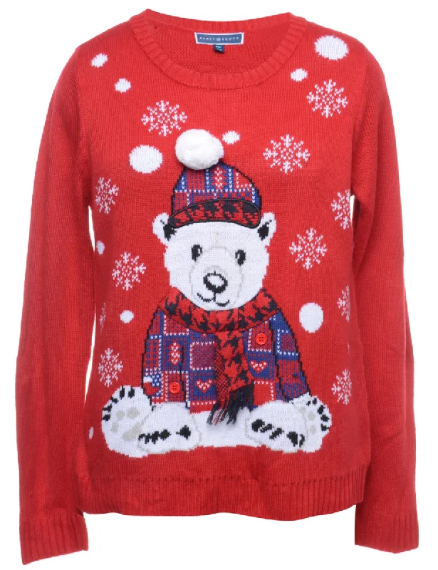 1990s Teddy Bear Design Christmas Jumper - M Zippered Front Buttoned Front Snap Front 1990s Teddy Bear Design Christmas Jumper - M Zippered Front Buttoned Front Snap Front