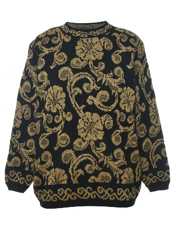 Alfred Dunner Lurex Thread Pattern Black & Gold Sparkly Jumper - S Knit Fabric Woven Fabric Fleece Fabric Alfred Dunner Lurex Thread Pattern Black & Gold Sparkly Jumper - S Knit Fabric Woven Fabric Fleece Fabric