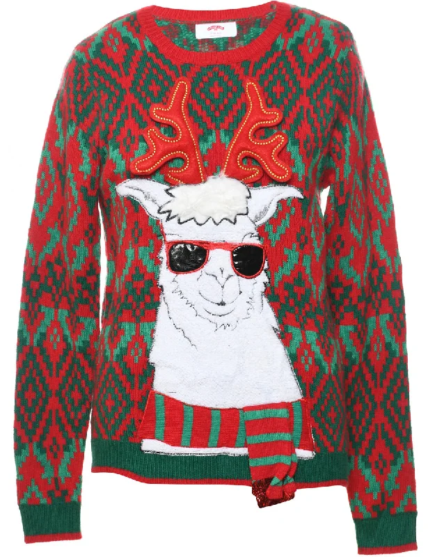 Animal Design Christmas Jumper - S Front Pockets Side Pockets Patch Pockets