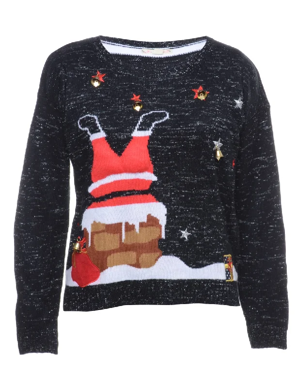 Beyond Retro Reworked Christmas Jumper With Bells - L Satin Blend Silk Blend Wool Blend Beyond Retro Reworked Christmas Jumper With Bells - L Satin Blend Silk Blend Wool Blend