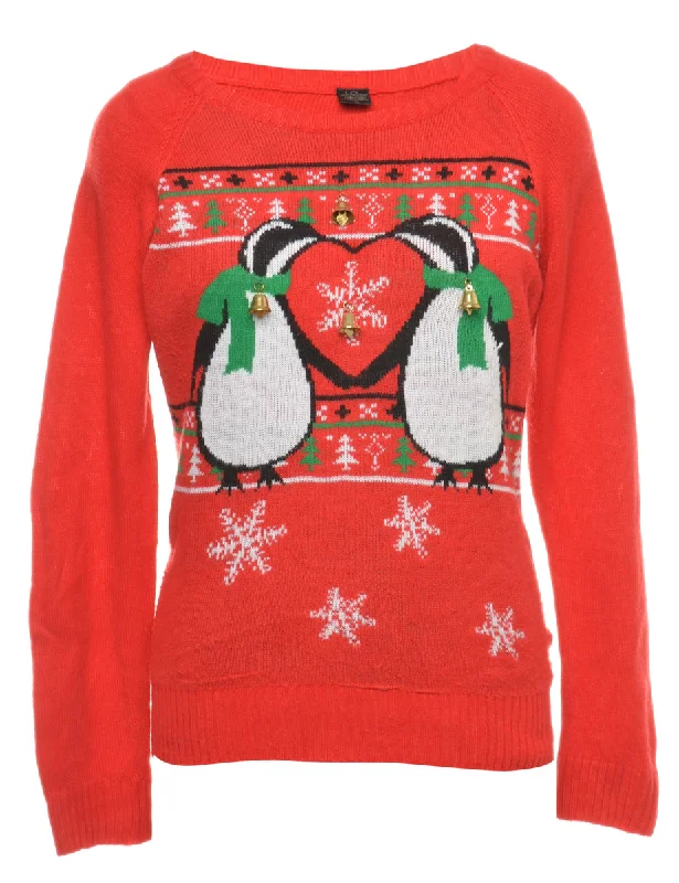 Beyond Retro Reworked Christmas Jumper With Bells - L Welt Pockets Slit Pockets Flap Pockets Beyond Retro Reworked Christmas Jumper With Bells - L Welt Pockets Slit Pockets Flap Pockets