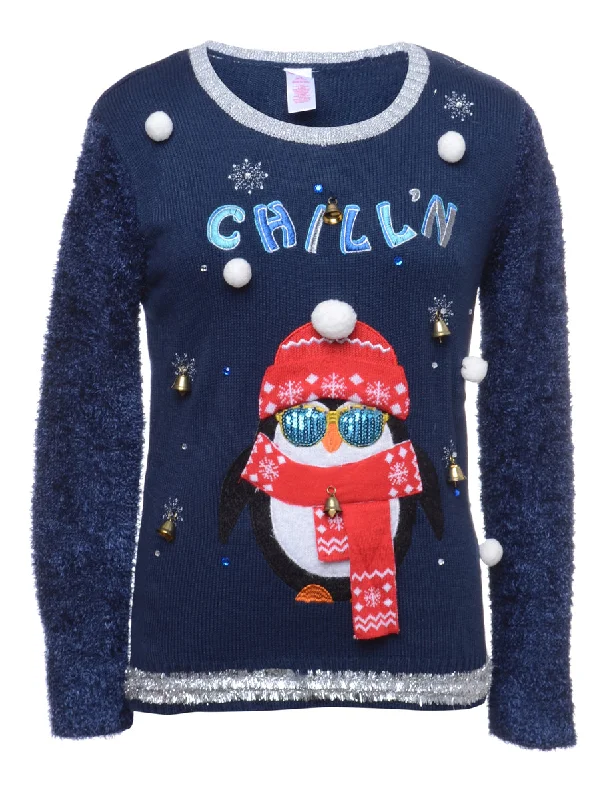 Beyond Retro Reworked Christmas Jumper With Bells - M Plaid Sweater Polka Dot Checkered Beyond Retro Reworked Christmas Jumper With Bells - M Plaid Sweater Polka Dot Checkered