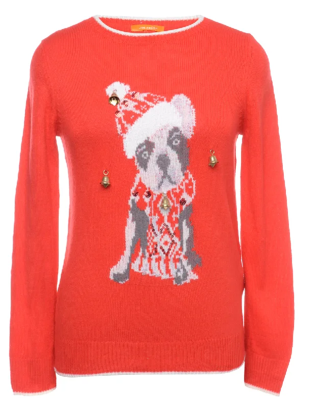 Beyond Retro Reworked Christmas Jumper With Bells - M Graphic Sweater Embroidered Appliqued Beyond Retro Reworked Christmas Jumper With Bells - M Graphic Sweater Embroidered Appliqued